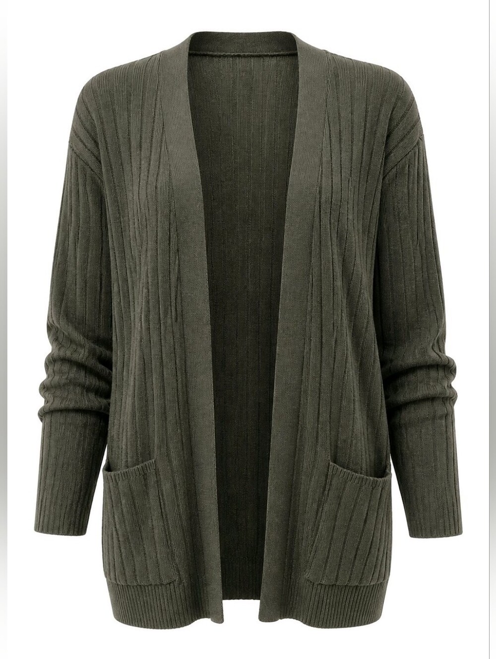 Leo & Nicole NWT Forest Green Ribbed Open-Front Women’s Cardigan Sz 3X